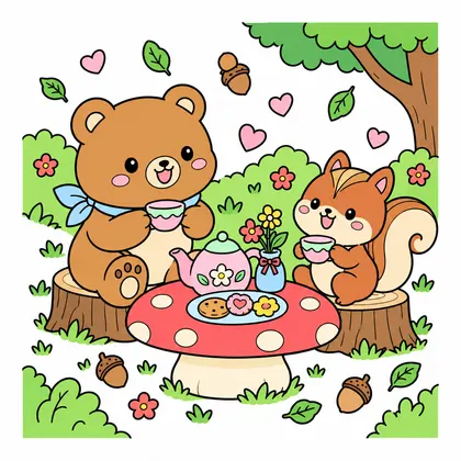 숲속 동물 티파티 컬러 참고본