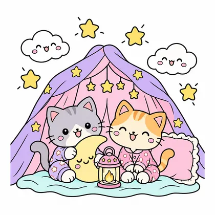 아기 고양이 별빛 파자마 파티 컬러 참고본