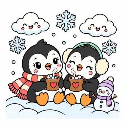 펭귄 겨울 코코아 컬러 참고본