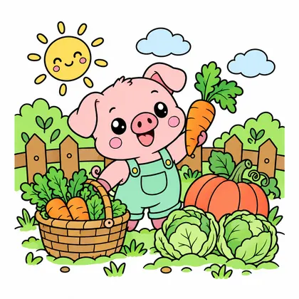 아기 돼지 채소 수확 컬러 참고본