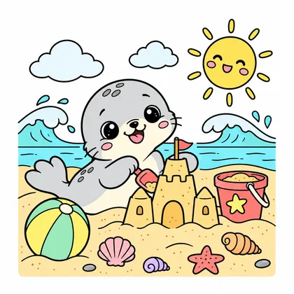 아기 물개 모래성 컬러 참고본