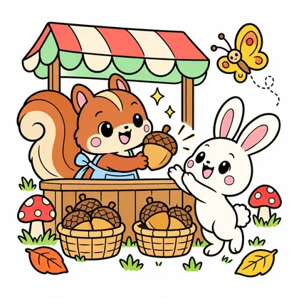 다람쥐 도토리 시장 컬러 참고본