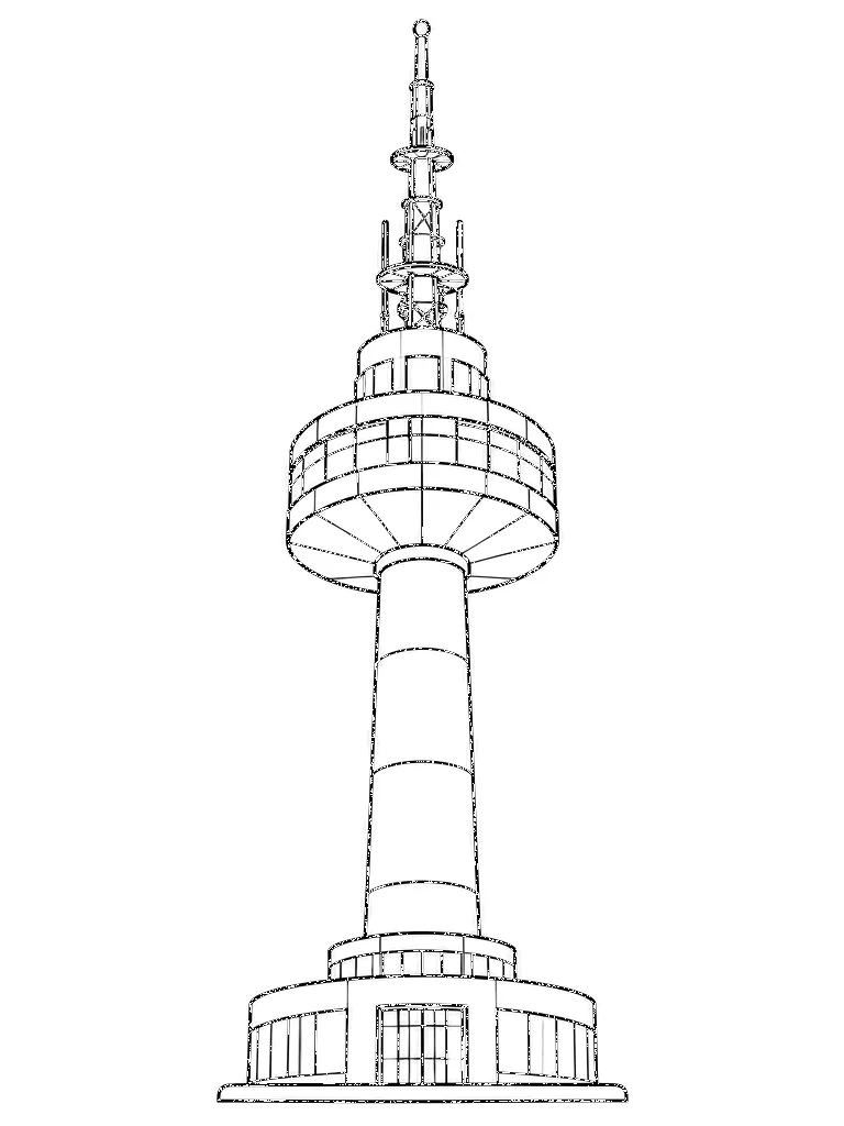 흰 배경에 그린 대한민국 N서울타워 흑백 색칠공부 선화