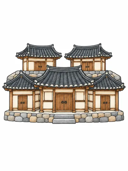 Color reference of Andong Hahoe Village, South Korea on a white background