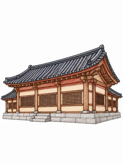 Color reference of Haeinsa Janggyeong Panjeon, South Korea on a white background