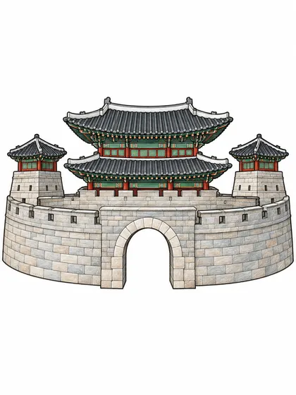 Color reference of Suwon Hwaseong Fortress, South Korea on a white background