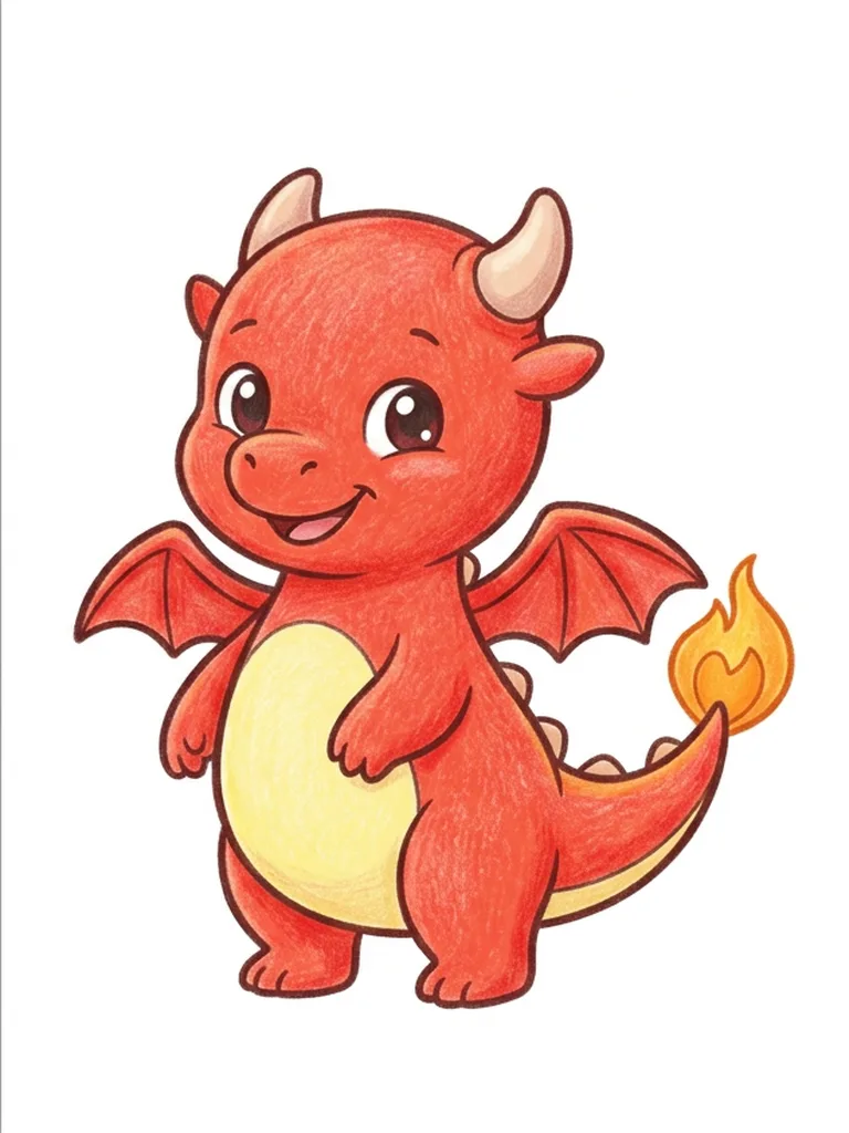 Modelo en color de dragón bebé de fuego para colorear, Sparky