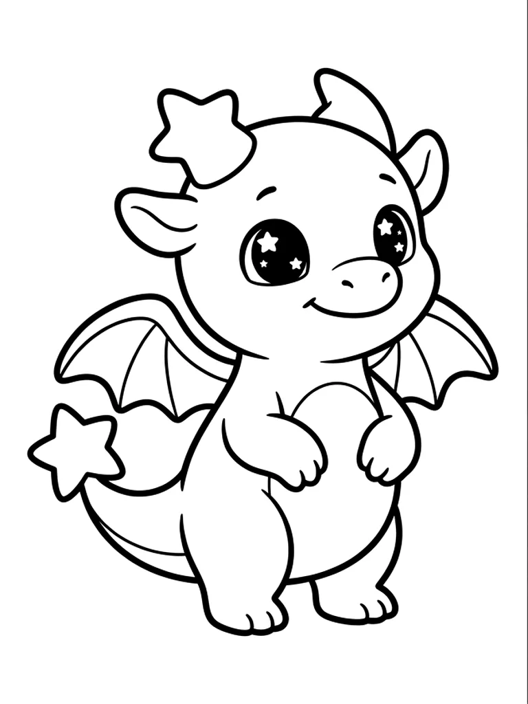 Dibujo en blanco y negro de dragón bebé de las estrellas para colorear, Twinkle