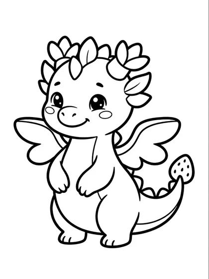 Black-and-white coloring page of Berry the berry blossom baby dragon on a white background