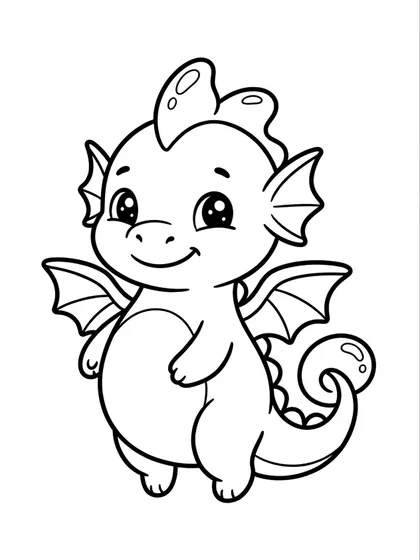 Black-and-white coloring page of Bubbly the water baby dragon on a white background