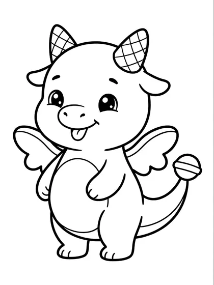 Black-and-white coloring page of Choco the choco baby dragon on a white background