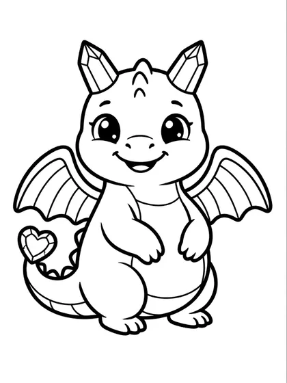 Black-and-white coloring page of Gemmy the rainbow gem baby dragon on a white background