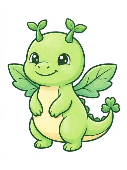 Color reference of Leafy the sprout baby dragon in spring lime green, emerald, cream yellow, clover green