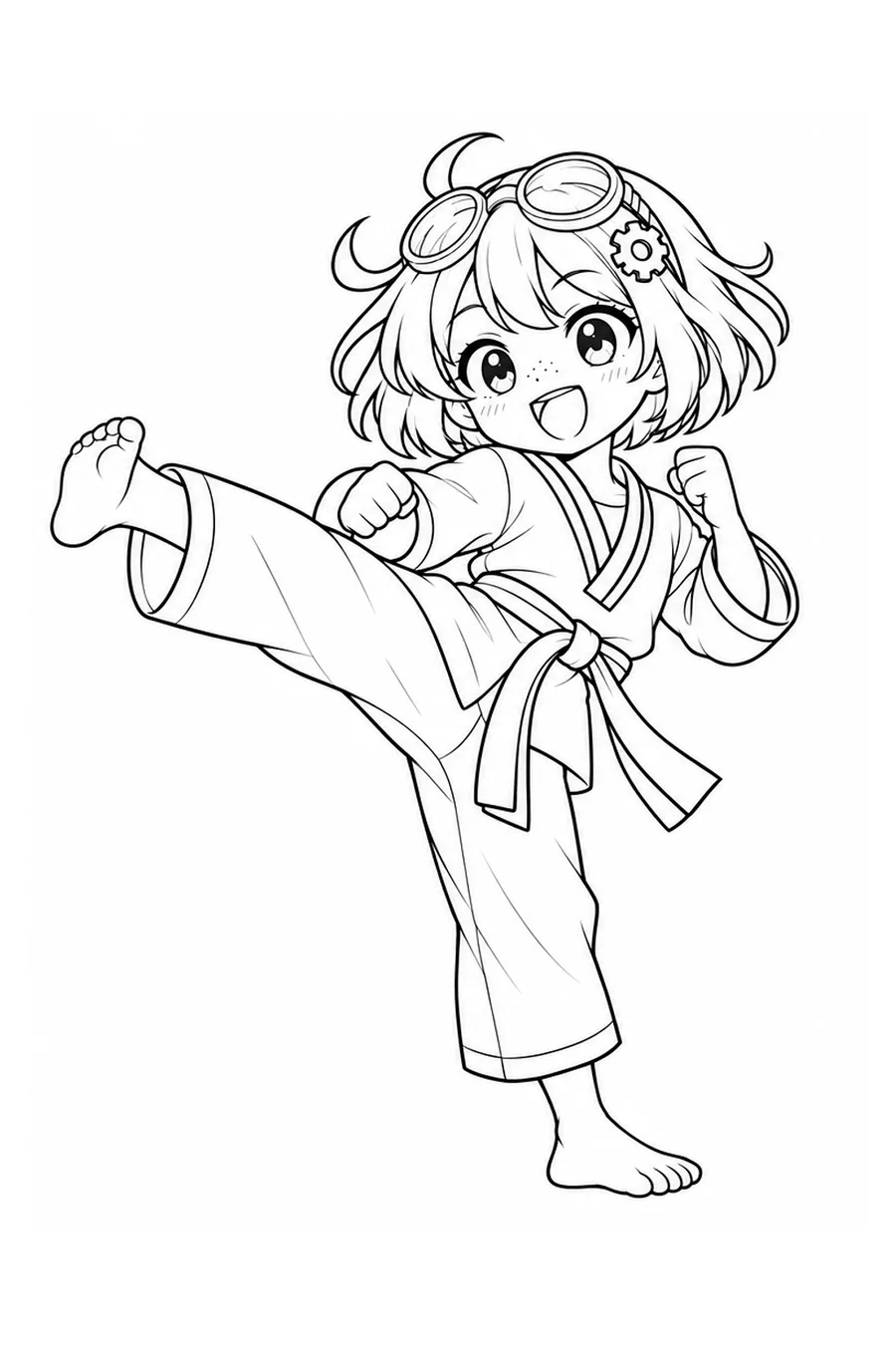 Dibujo en blanco y negro de taekwondo para colorear, Corea del Sur