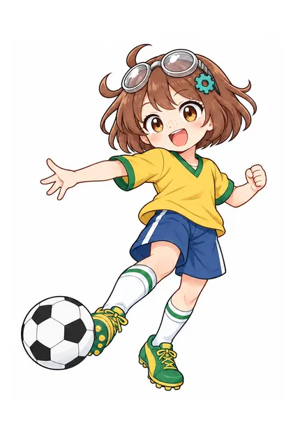 노랑·초록·파랑·흰색 배색으로 칠한 브라질 축구 차림의 나리 컬러 참고본