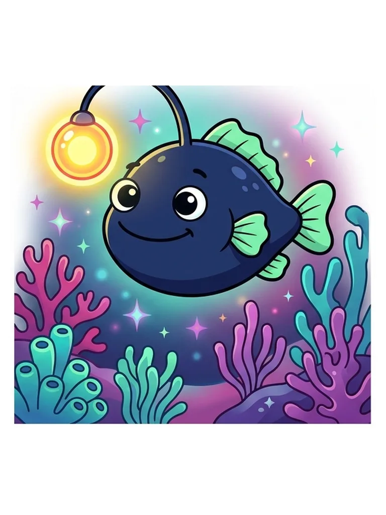 Color reference of Lumi the Glowing Anglerfish, a cute anglerfish