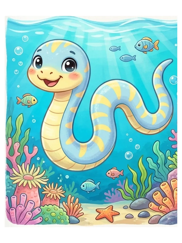 Modèle en couleur du coloriage serpent de mer ruban, Lilly