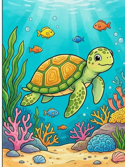 Modelo en color de tortuga marina para colorear, Kkobuki