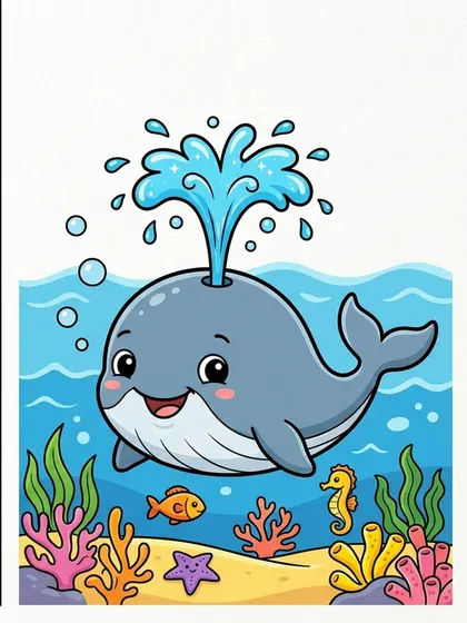 Modelo en color de ballena jorobada para colorear, Bawoo