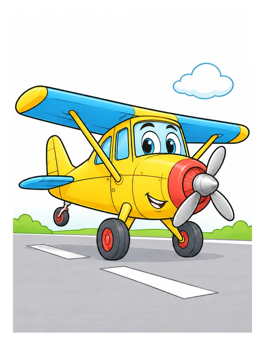 Modelo en color de avioneta de entrenamiento con hélice para colorear, Piper