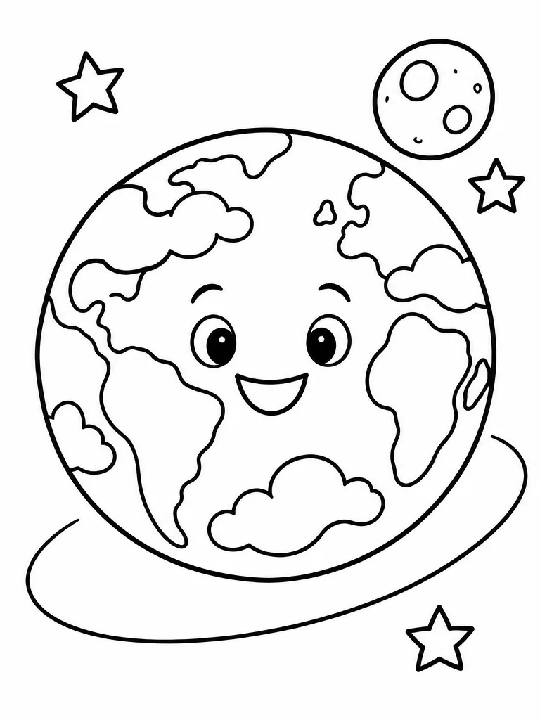 Dibujo en blanco y negro de planeta Tierra para colorear