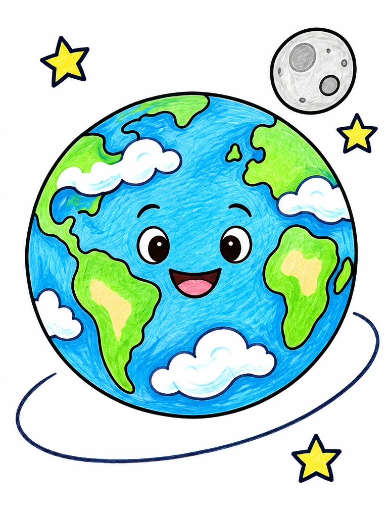 Modelo en color de planeta Tierra para colorear