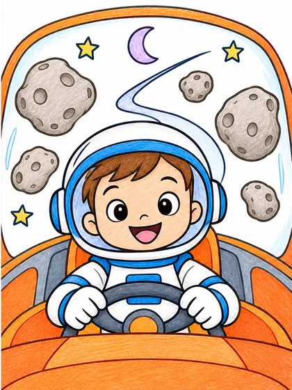 Modelo en color de piloto en un campo de asteroides para colorear