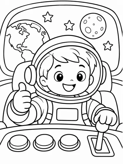 Dibujo en blanco y negro de astronauta piloto para colorear