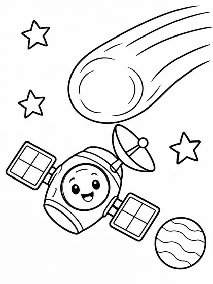 Dibujo en blanco y negro de sonda de investigación de cometas para colorear