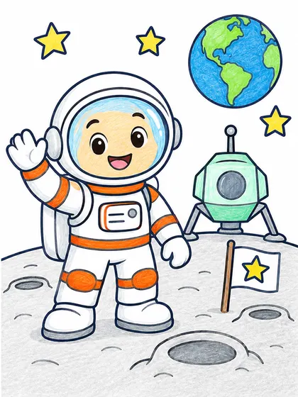Modelo en color de astronauta explorando la Luna para colorear