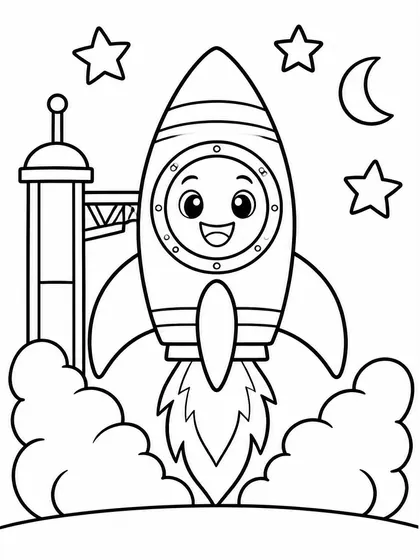 Dibujo en blanco y negro de lanzamiento de cohete para colorear