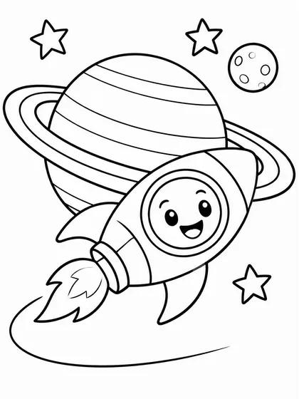 Dibujo en blanco y negro de cohete explorador de Saturno para colorear