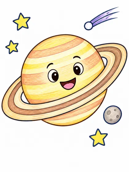 Modelo en color de Saturno para colorear