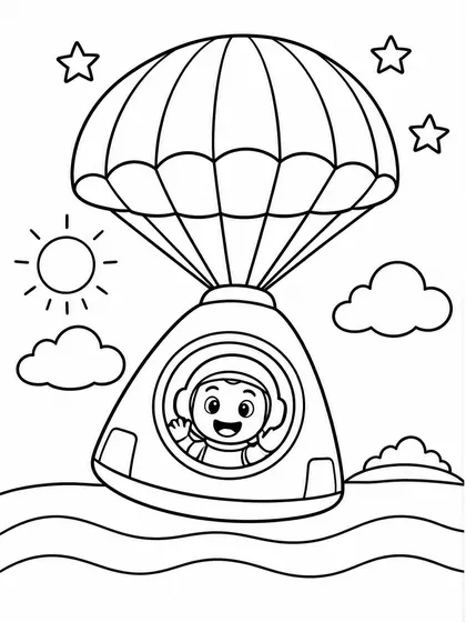 Dibujo en blanco y negro de regreso de la cápsula espacial para colorear