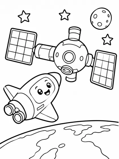 Dibujo en blanco y negro de acoplamiento a la estación espacial para colorear