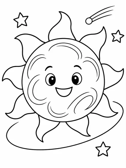 Dibujo en blanco y negro de sol para colorear