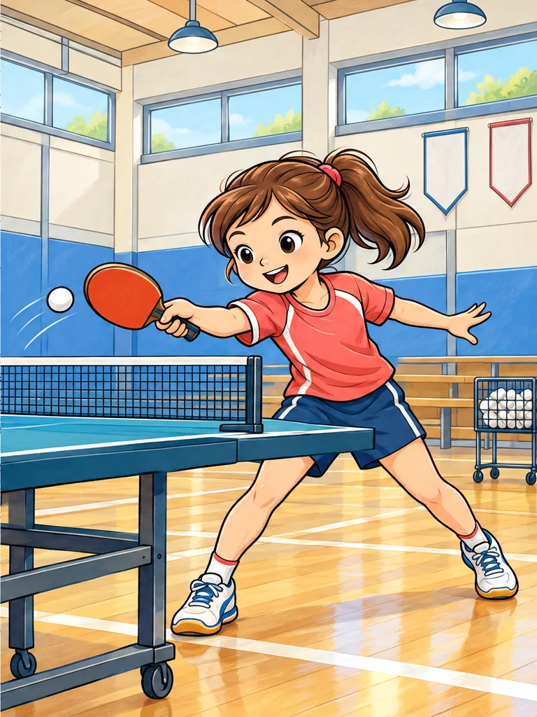 Modèle en couleur du coloriage tennis de table, Gymnase de quartier lumineux