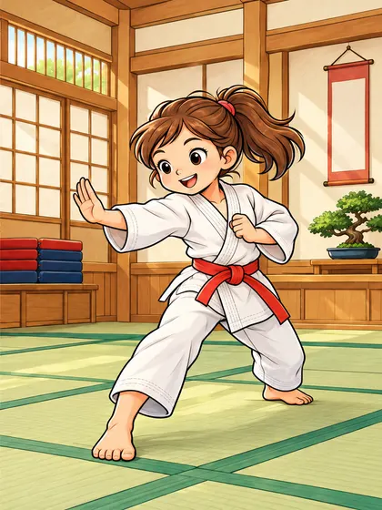 Modèle en couleur du coloriage judo, Dojo traditionnel en bois lumineux