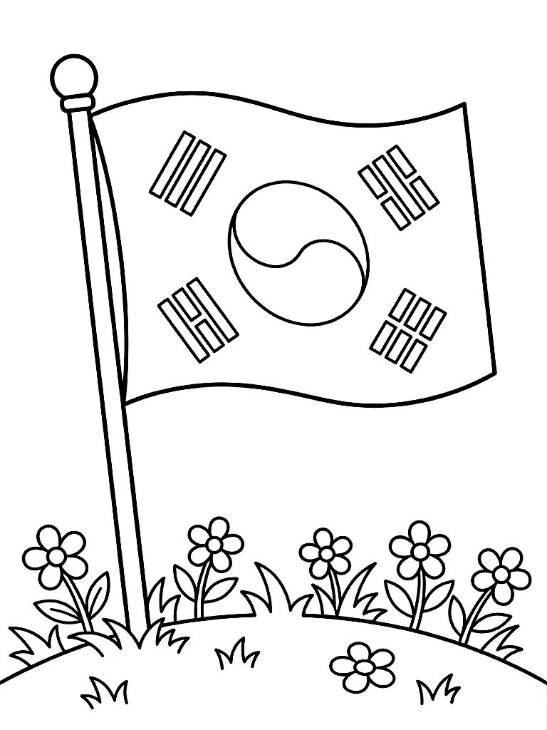 대한민국 국기(태극기) 흑백 색칠공부 선화