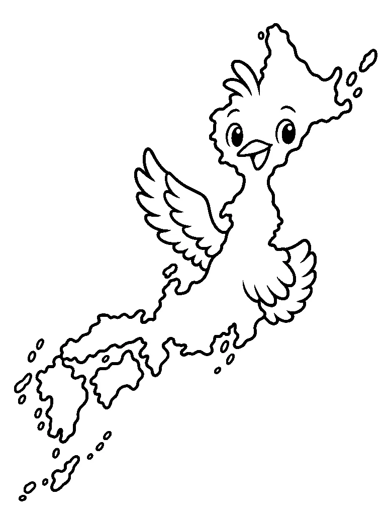 Coloriage carte animale du Japon en noir et blanc