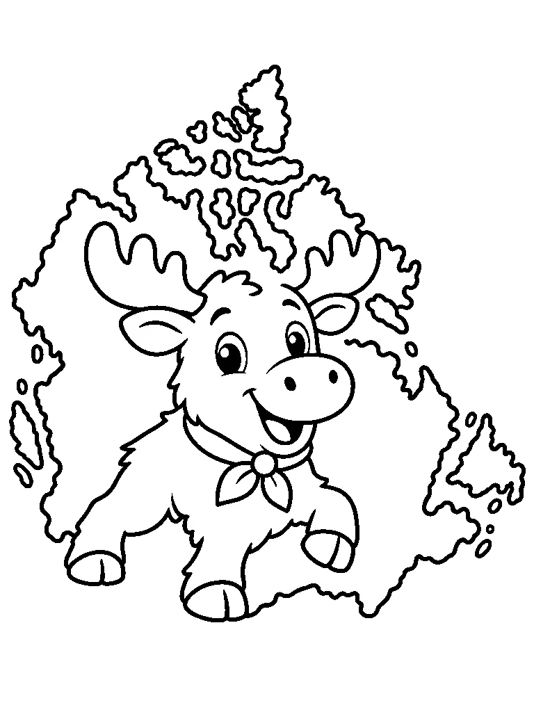 Canada Animal Map coloring page - Black-and-white Canada map coloring page with a moose camper