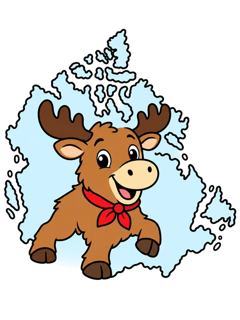 Canada Animal Map coloring page color example - Color reference of the Canada map with a moose camper