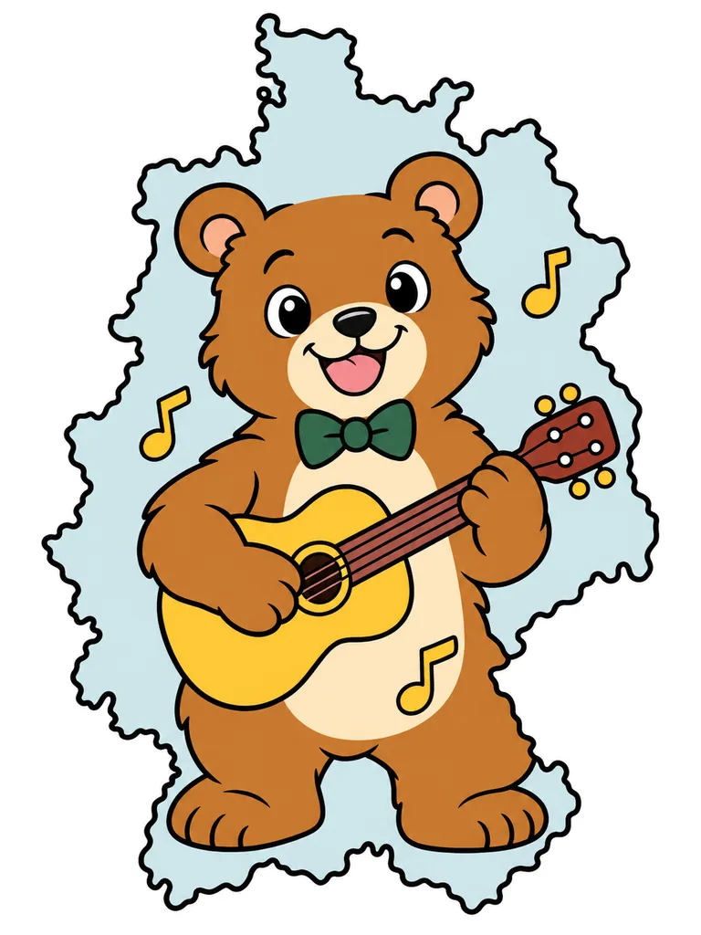 Germany Animal Map coloring page color example - Color reference of the Germany map with a bear musician