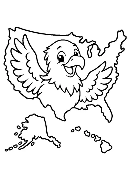アメリカのどうぶつ地図の白黒ぬりえ線画