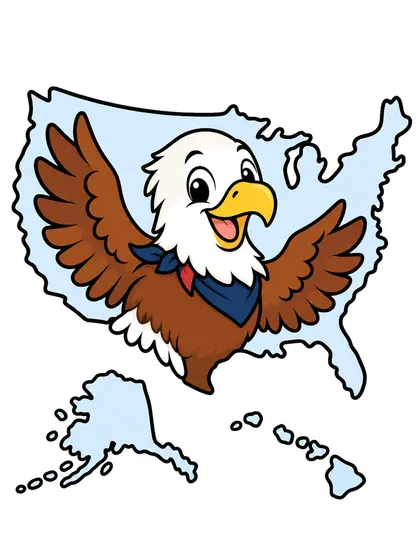アメリカのどうぶつ地図のぬりえのカラーのお手本