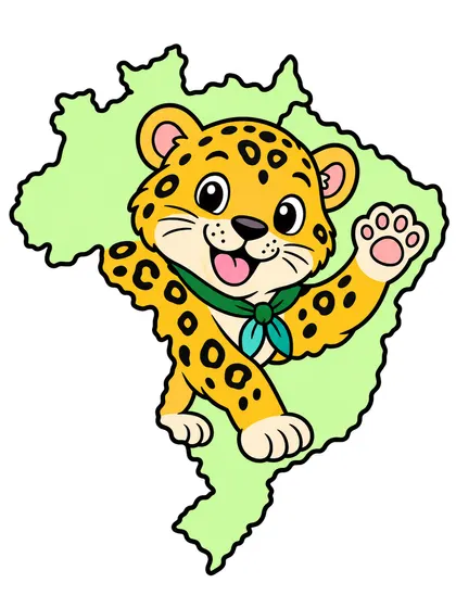 ブラジルのどうぶつ地図のぬりえのカラーのお手本