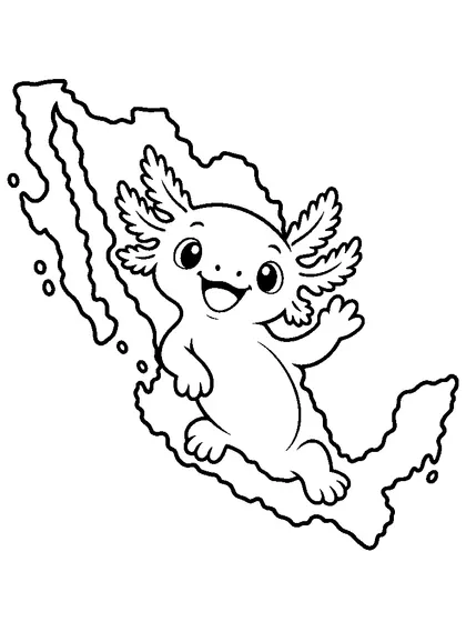 メキシコのどうぶつ地図の白黒ぬりえ線画