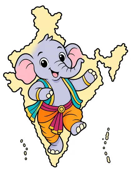 インドのどうぶつ地図のぬりえのカラーのお手本