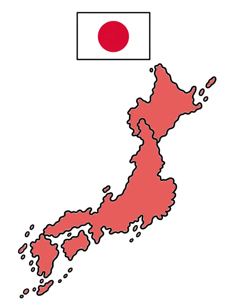 Color reference of the Japan map with its flag