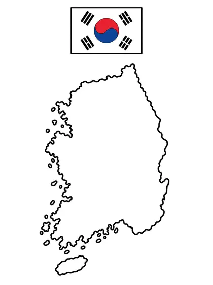 韓国の地図の白黒ぬりえ線画